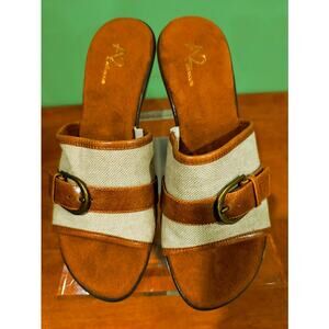 A2 by Aerosoles Brown Wedge Slides - Buckle Detail - Size 8